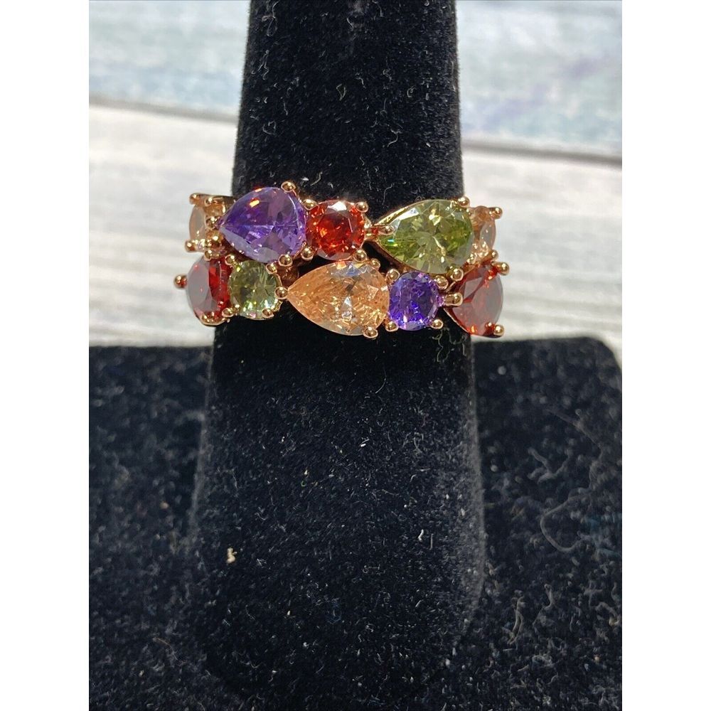 Multi-color Gem Stones‎ Ring Costume Gold Tone NWOT size 7.5 Purple Green Red
